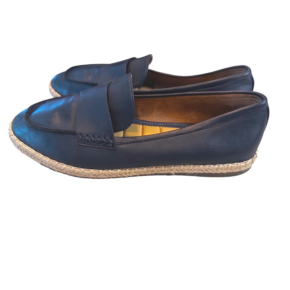 Tommy Bahama‎ Womens Navy Blue Leather Espadrille Penny Loafers Slip On Shoes